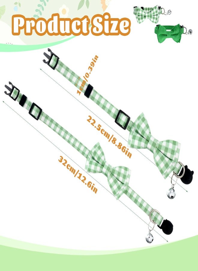 Yuomeaz 2 PCS Green Bow Tie Cat Collar with Bell, Breakaway Safety Buckle Bow Ties for Cats, 8-12 Inch Adjustable Kitten Bowtie Collar for Girl Boy Cats, Dogs, Pets - Image 5